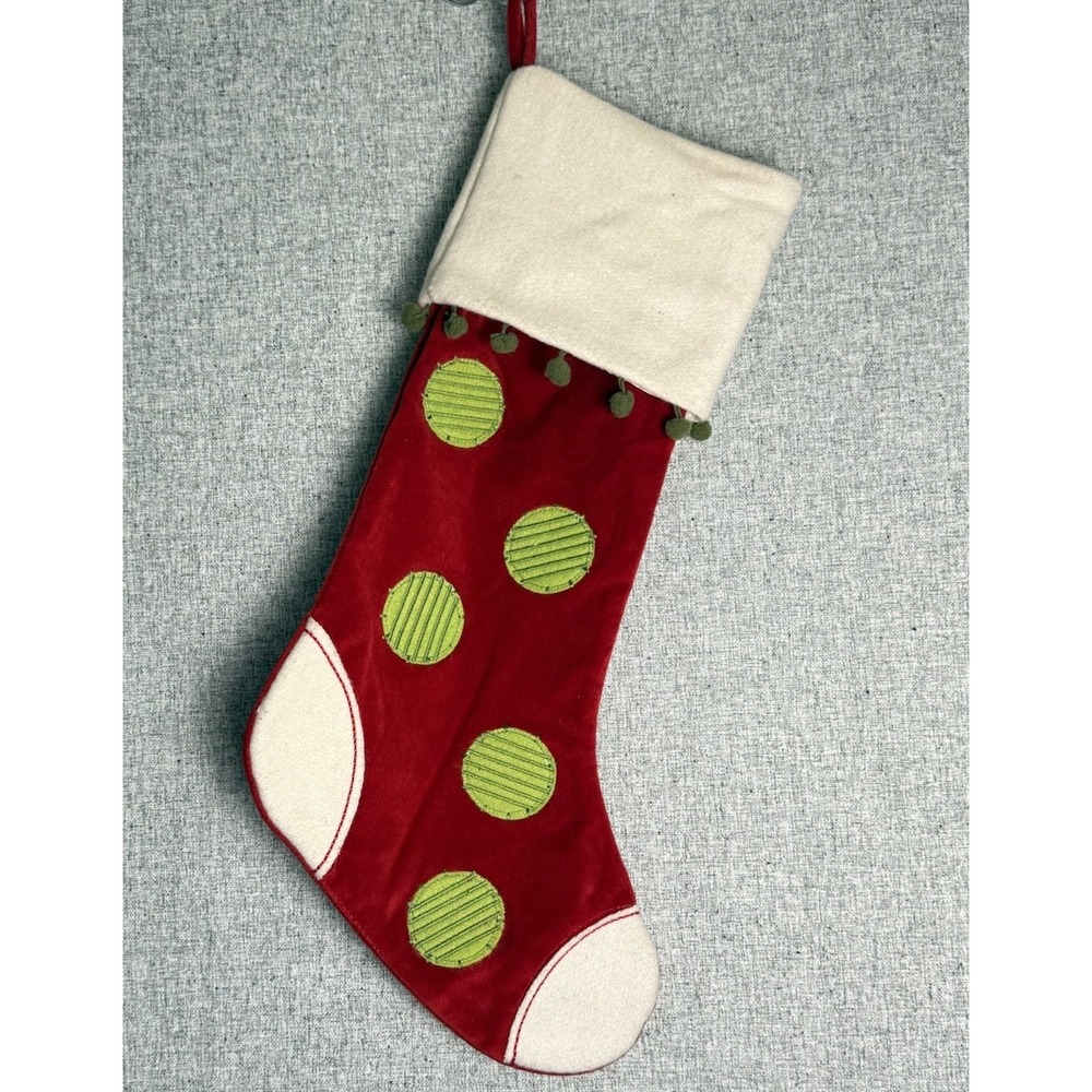Winter‎ Dreams Christmas Polka Dots Red Green Tassel Velvet Elf Large Stocking